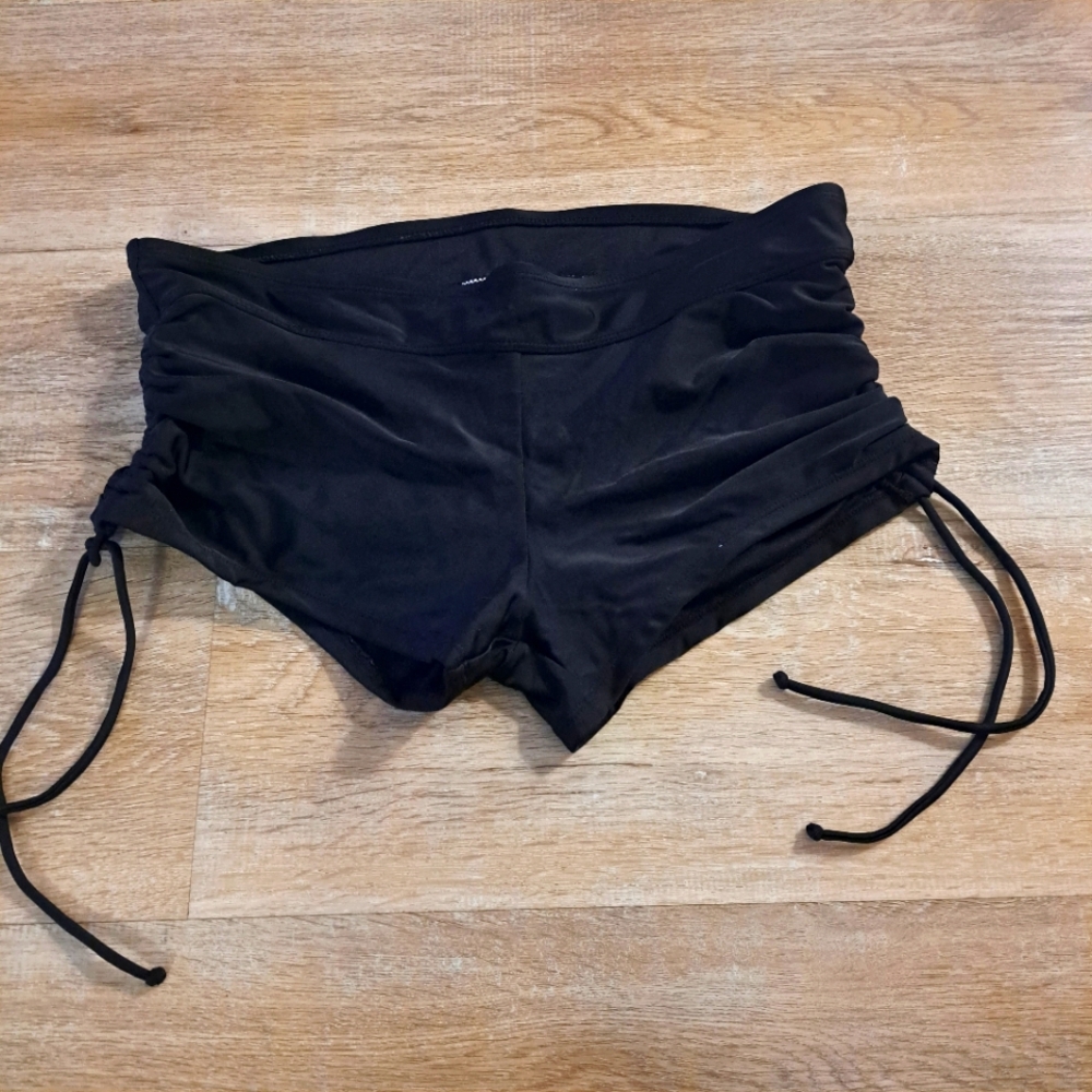 Mossimo Black Stretch Side Tie Athletic Beach Short Shorts Women's Large
